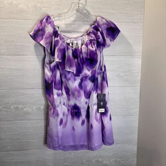 Women's Jennifer Lopez Ruffle‎ Trim Blouse Off Shoulder Top NWT - Picture 3 of 7